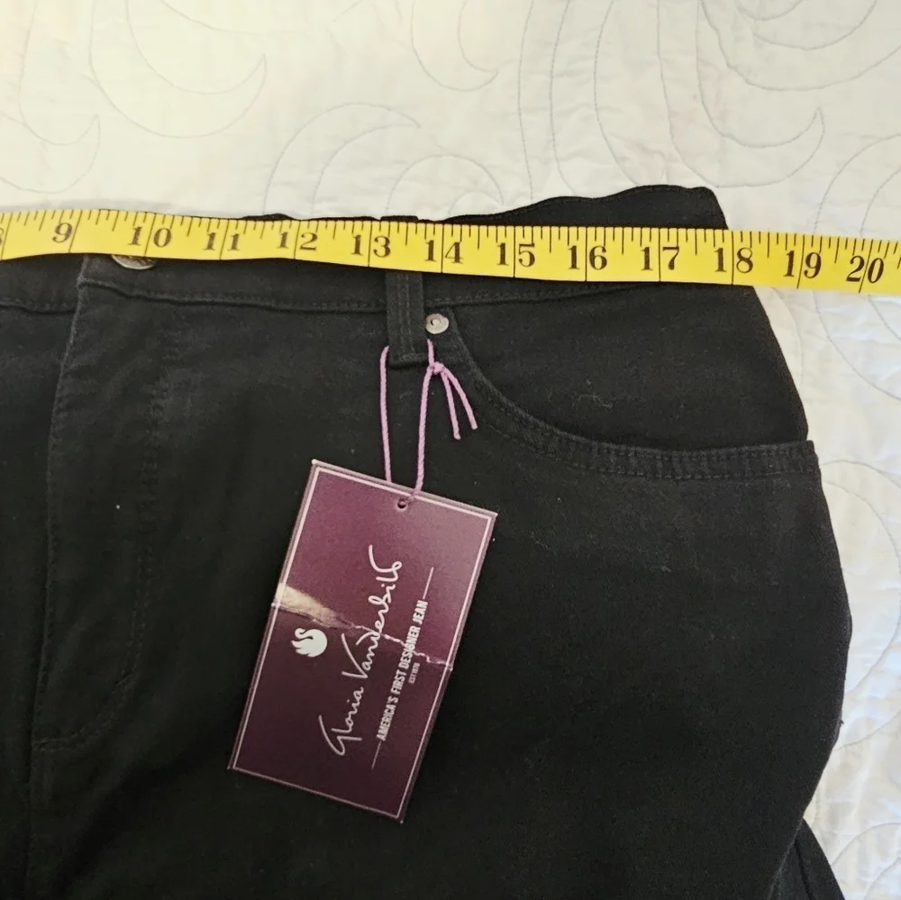 Gloria Vanderbilt Amanda Black Denim Tapered Leg Classic Jeans Womens 16 Short